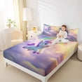 thumbnail image 4 of Castle Fairy Kids Children Cartoon Unicorn 4 Pieces Queen Sheet Sets,Kawaii Gradient Rainbow Ultra Soft Flat Sheet,Dreamy Princess Queen Fitted Sheet,Microfiber Bedroom Decor, 4 of 7
