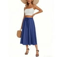 thumbnail image 4 of WTOBBY Women's Bohemian Solid Color Pocket Skirt Casual High Waist Maxi Skirt with Elastic Waist Drawstring Tiered Flowy Long Skirt for Summer Beach,Dark Blue S, 4 of 4