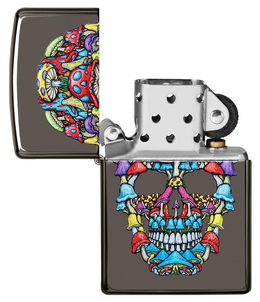 Zippo Mushroom Skull Design Black Ice Pocket Lighter