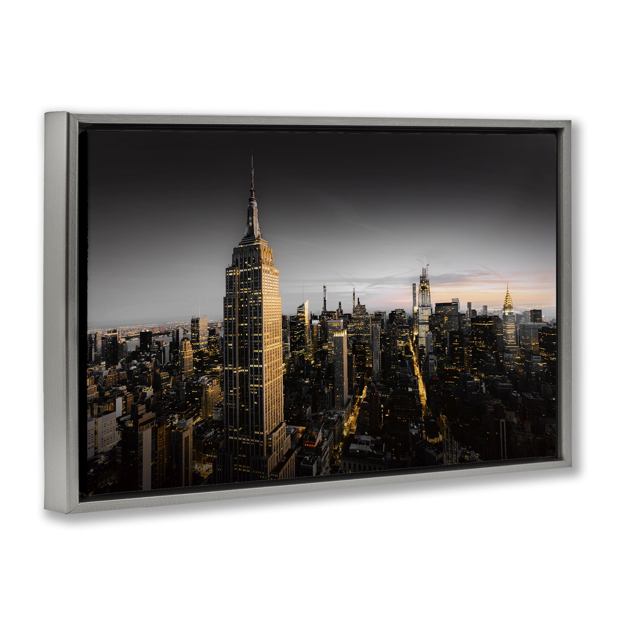 Stupell Industries Aerial City Horizon Scenic & Cityscapes Photography Gray Floater Framed Canvas Art Print Wall Art, 31 x 21