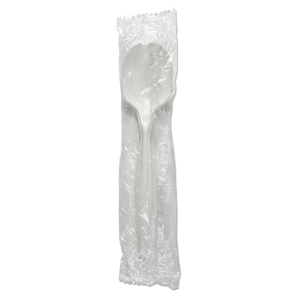 Wrapped Mediumweight Polypropylene Soup Spoons - White (1000/Carton)