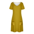thumbnail image 4 of Vestido Corto de Verano de Moda de Color Sólido Vestido Casual de Cuello en V de Manga Corta, Desgaste Ligero de Poliéster para las Mujeres, Lavado de Manos, 4 of 9