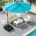 thumbnail image 2 of Costway Patio 10FT Hanging Offset Umbrella 32 LED Lights Sand Bag Outdoor Cross Base Turquoise, 2 of 10