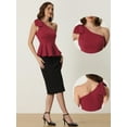 thumbnail image 2 of Blusa sin Mangas para Mujer Peplum Top de un Hombro con Volantes Blusa Elegante borgoña M, 2 of 6