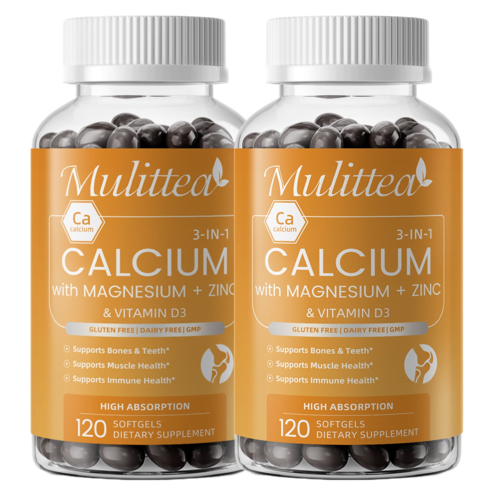 Mulittea Calcium Magnesium Zinc with Vitamin D3, Bone & Teeth Support Supplement, Supports Heart & Immune Health, Easy to Swallow, 240 Capsules