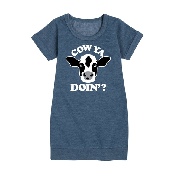 Instant Message - Cow Ya Doin - Toddler & Youth Girls Fleece Dress