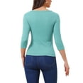 thumbnail image 3 of INSPIRE CHIC Women's Ruched Blouse Button Decor V Neck 3/4 Sleeve Solid Knit Top XL Dark Cyan, 3 of 5
