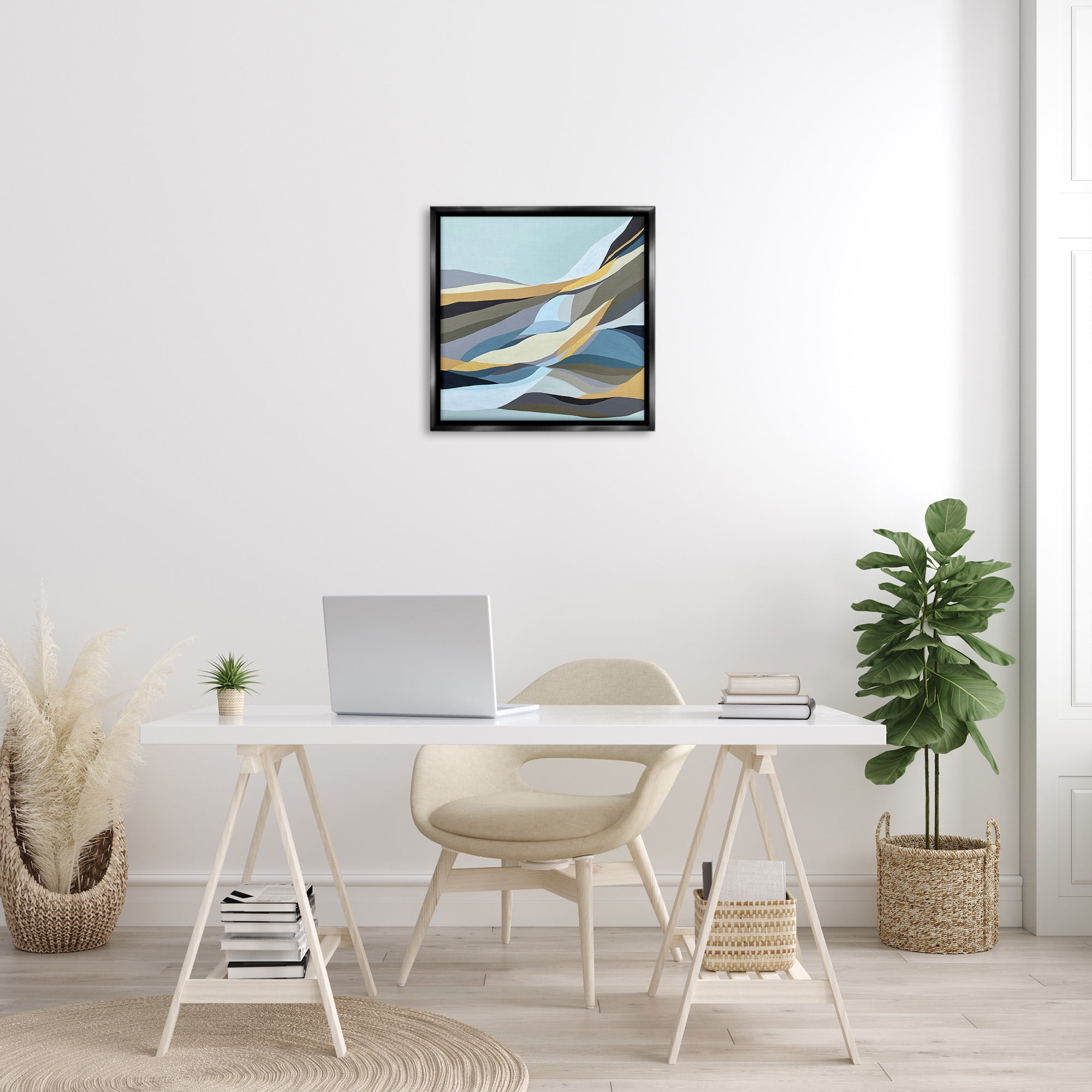 Stupell Industries Geometric Mountains Landscape Abstract Painting Black Floater Framed Canvas Art Print Wall Art, 25 x 25