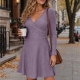 thumbnail image 3 of Tumotour A-Line Mini Dress for Women's Plus Size Ribbed Long Sleeve V-Neck Wrap Dress Fall Tunic Dress With Decorative Buttons And Flared Hem, 3 of 9