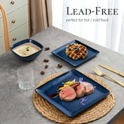 Vesteel 12 Pieces Square Dinnerware Sets, Ceramic Plates and Bowls Sets for 4, Handmade Reactive Glaze Dishes Set for Kitchen Dining, Microwave & Dishwasher Safe, Ocean Blue