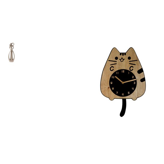 Reloj de pared en miniatura para pareja, de madera, resina acrílica, figura moderna, gato decorativo con cola oscilante, adecuado para regalar, decora