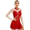thumbnail image 5 of Miaeowve Women Adult Shiny Rhinestones Figure Ice Skating Dress Long Sleeve Roller Skating Lyrical Red M, 5 of 6