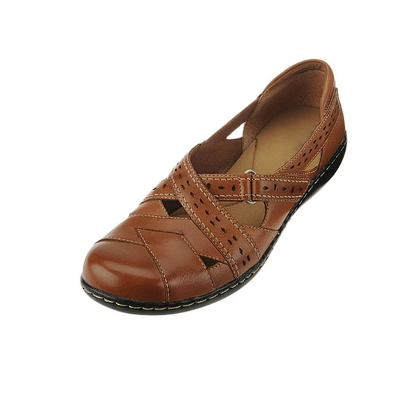 OAVQHLG3B Women's Retro Hollow Round Head Low Heeled Shallow Cross Roman Shoes