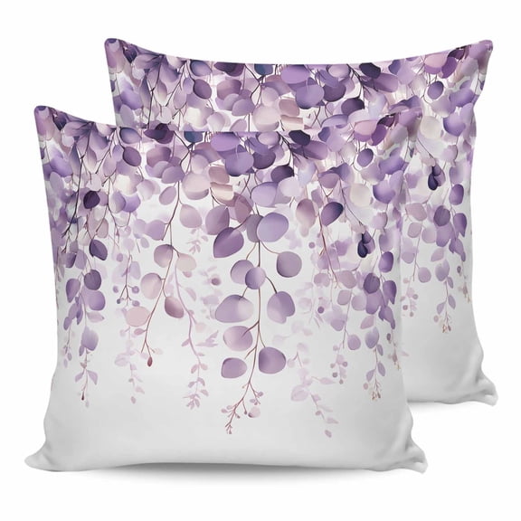 14x14 Pillow Covers Set of 2, Purple Eucalyptus Throw Pillow Covers Decorative Couch Cushion Case, Spring Botanical Plant Aesthetic Microfiber Square Pillowcases for Bedroom Car Living Room