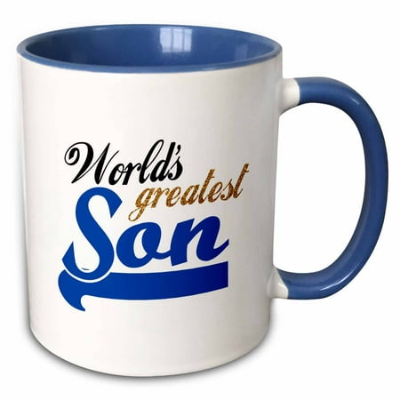 3dRose Worlds Greatest Son - Best son in the world - blue text on white in sporty font for your little boy - Two Tone Blue Mug, (Best Roller Coasters In The World)
