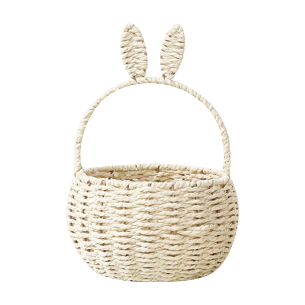MLINS 3pcs Bunny Woven Basket Easter Party Treats Basket Handheld Woven Storage Basket With Handle