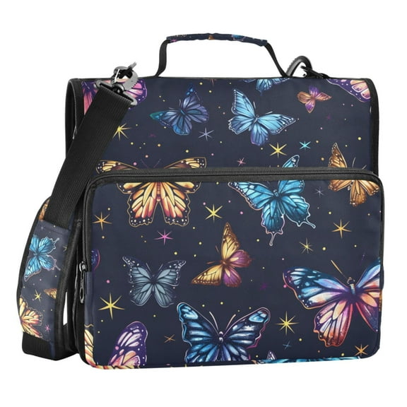 ALAZA Zipper Binder Butterfly Shiney 3 Ring Trapper Keeper File Folder Organizer Bag