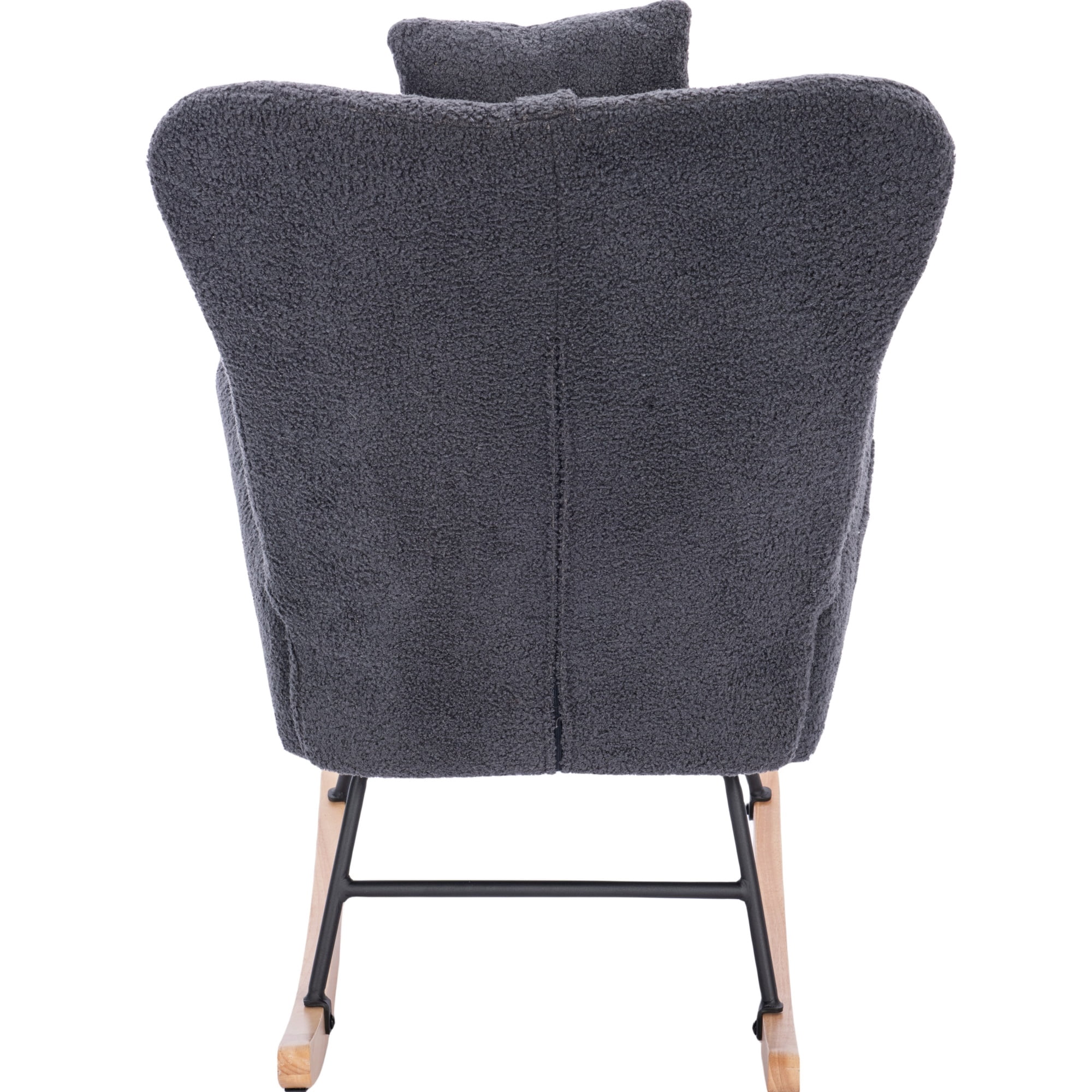 Teddy Upholstered Nursery Rocking Chair, High Back Soft Fabric Rocker for Breastfeeding, Living Room, Bedroom, Grey