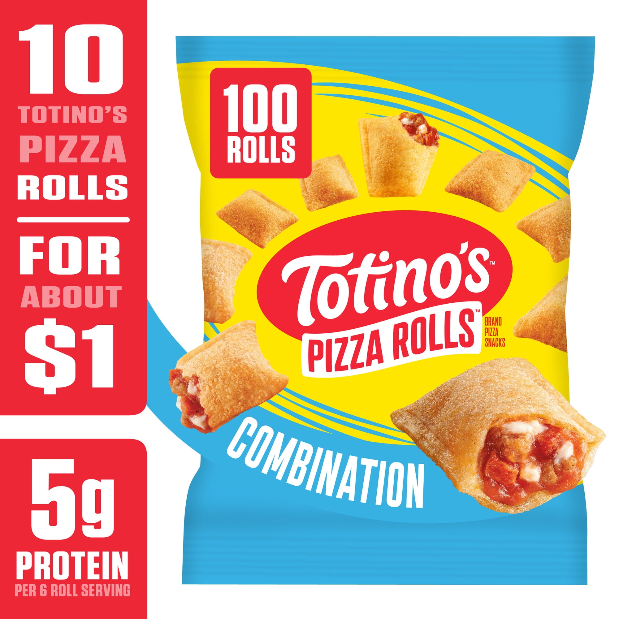 Totino's Pizza Rolls, Combination Pizza Flavored, Frozen Appetizers, 100 Rolls, 48.8 oz