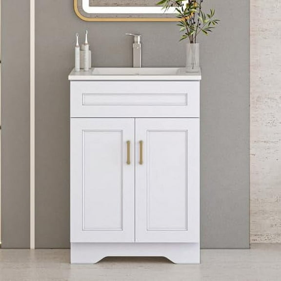Bathroom 24“ Vanity, Wooden Double Door Bathroom Storage Cabinet, Freestanding Cabinet Vanity Without Sink (White Without Sink, 24")