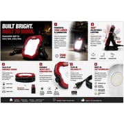 Hyper Tough 2500 Lumen LED Work Light, Portable 360° Swivel, Fold-Flat Stand, 5 ft Cord, 1 Pack