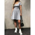 thumbnail image 4 of Women'S Summer Casual Short Sleeve Square Neck A Line Pleated Swing Dresses Short Dress with Pockets Grey L, 4 of 8