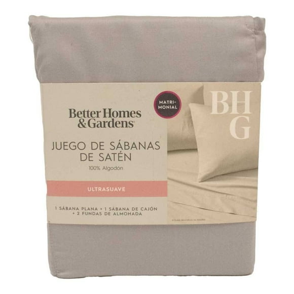 Juego de Sábanas Better Homes & Gardens 4 Piezas de Satén Tamaño Matrimonial Liso Plateado Suave