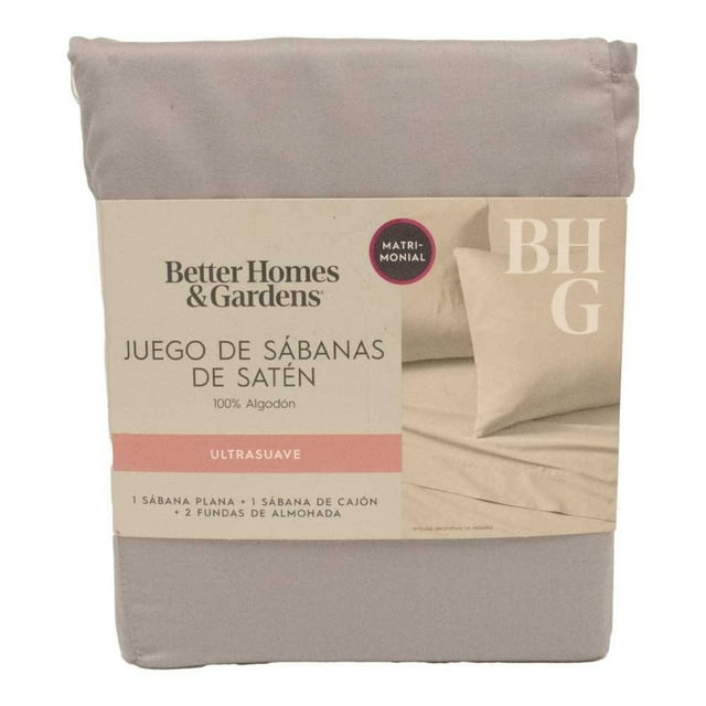 Juego de Sábanas Better Homes & Gardens 4 Piezas de Satén Tamaño Matrimonial Liso Plateado Suave