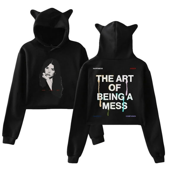 Lauren Spencer Smith The Art Of Being A Mess Photo Hoodie Women Cat Ears Crop Top Long Sleeve Streetwear
