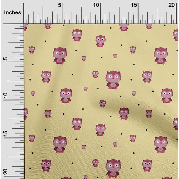 oneOone Polyester Lycra Fabric Dot & Cartoon Owl Bird Fabric Prints by Yard 56 Inch Wide