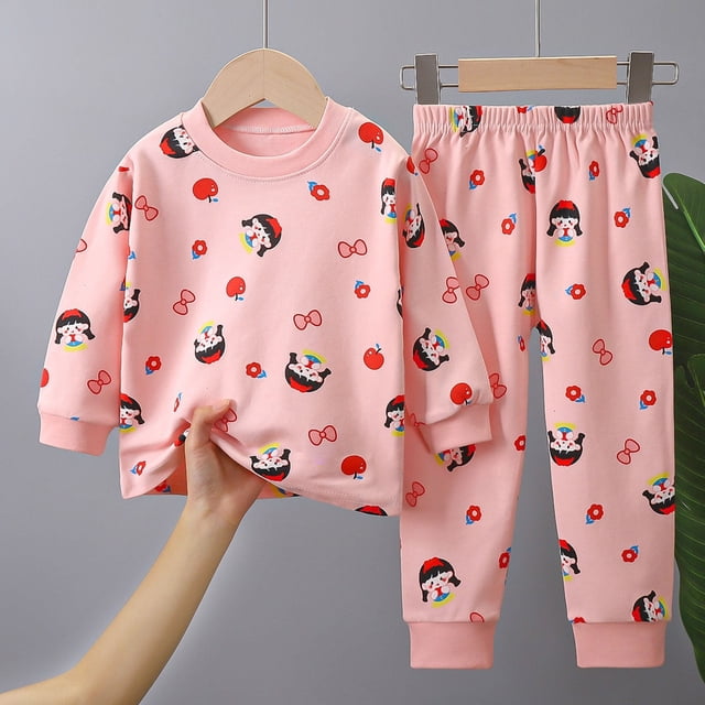 Honeeladyy - Conjunto de 2 pijamas de verano para bebé, niño y niña, de color liso, fino, de manga larga, con pantalones elásticos, para actividades al aire libre (rosa, 5-6 años)