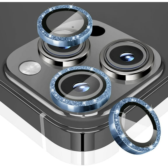 for iPhone 14 Pro and iPhone 14 Pro Max Camera Lens Protector Bling Glitter Aluminium Alloy Tempered Glass Case Friendly Camera Cover for iPhone 14 Pro Max 6.7"/ 14 Pro 6.1" (1 Set) Blue