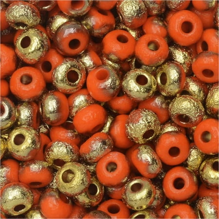- Czech Glass, Bohemian Aged 6/0 Round Seed Beads, 10 Grams, Etched Orange and Amber