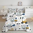 thumbnail image 4 of Car Comforter Set Construction Bedding Set for Boys Kids Trucks Comforter Cartoon Car Excavator Tractor White Yellow 3Pcs Full, 4 of 6