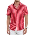 thumbnail image 4 of Stamzod Men's Button Up Striped Shirt Summer Beach Vacation Shirt Short Sleeve Casual Shirts for Men S-5Xl Red-1 XXL, 4 of 5