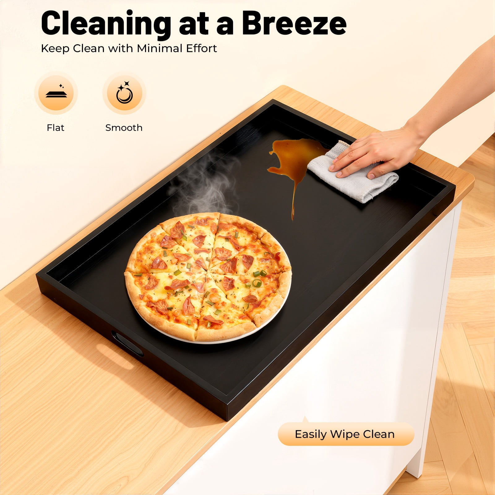 Stove Cover Cutting Board, 28.5x21 Inch Pine Wood Sink Cover with Handles, Multipurpose Kitchen Tray & Chopping Board for Counter Space, Black 44 lbs Capacity