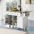 thumbnail image 2 of Chariot de Cuisine K&K avec Comptoir Rabattable en Bois de Caoutchouc, Étagères de Rangement Internes pour Porte d'Armoire, Îlot de Cuisine Roulant sur 5 Roues avec Tablettes Ajustables et 3 Tiroirs pour Salle à Manger, Blanc (un Paquet), 2 of 12