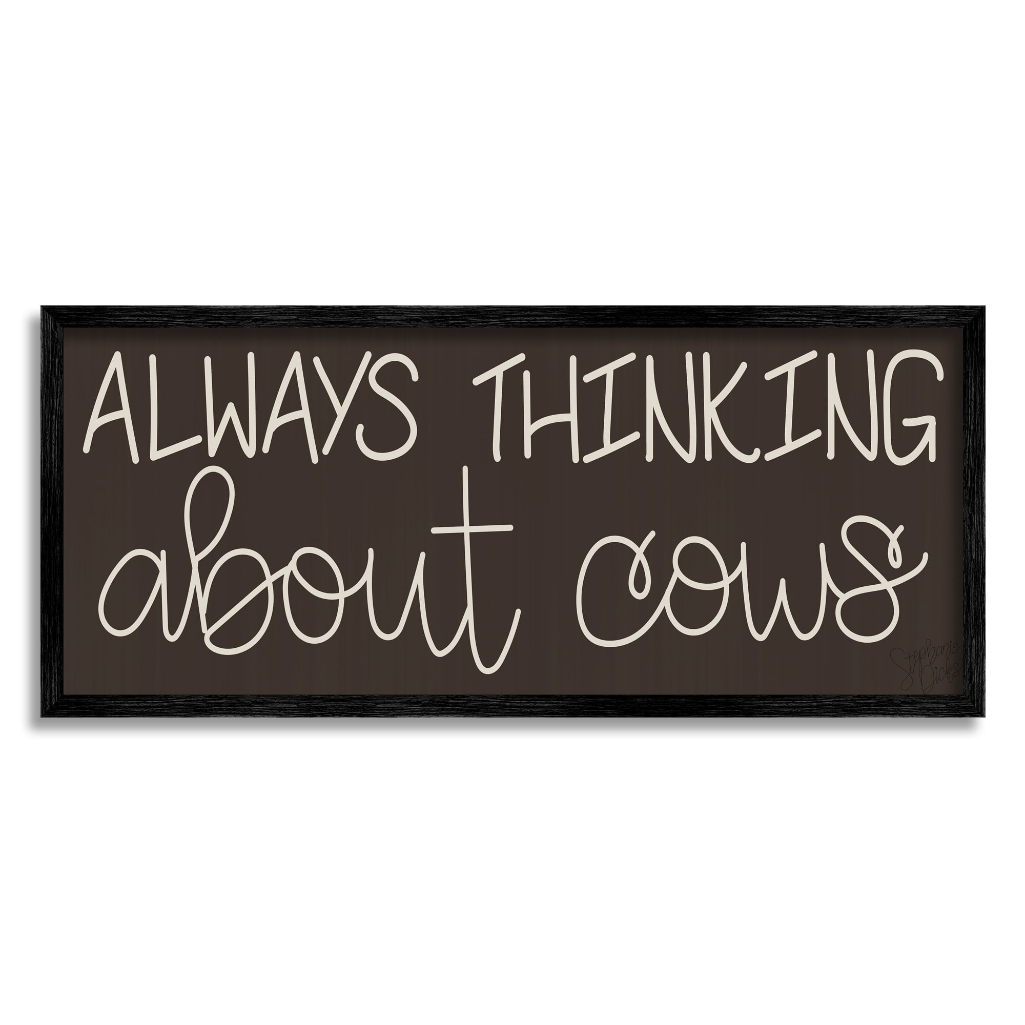 Stupell Industries Thinking About Cows Always Phrase Farm Animal Landscape Painting White Framed Art Print Wall Art, 10 x 24
