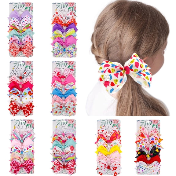 Multicolor Big Bow Hair Clips for Girls Polyester Grosgrain Ribbon Thin Hair Bow Clip with Long Tails One Size