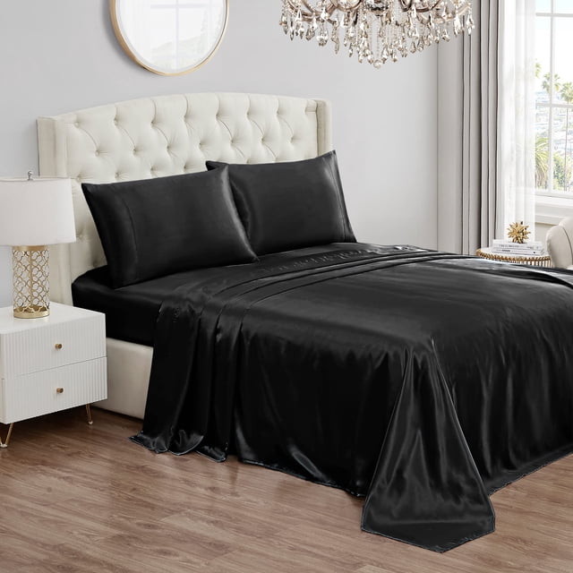 Juego de sábanas Juicy Couture tamaño queen size negro satinado