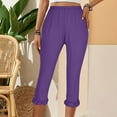 thumbnail image 4 of Lighten Sales of The Day! lcziwo Capri Leggings for Women Tummy Control Knee Length Ruffled Hem Cropped Leggings 2025 Summer Solid Comfy Milk Silk Capri Pants Purple XL, 4 of 9