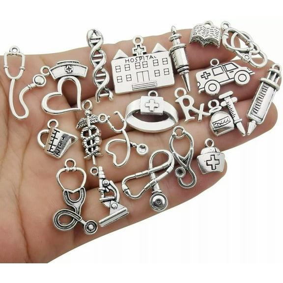 U8MO 10 Nurse Charms Doctor Pendants Themed Antiqued Silver Assorted Medical Jewelry