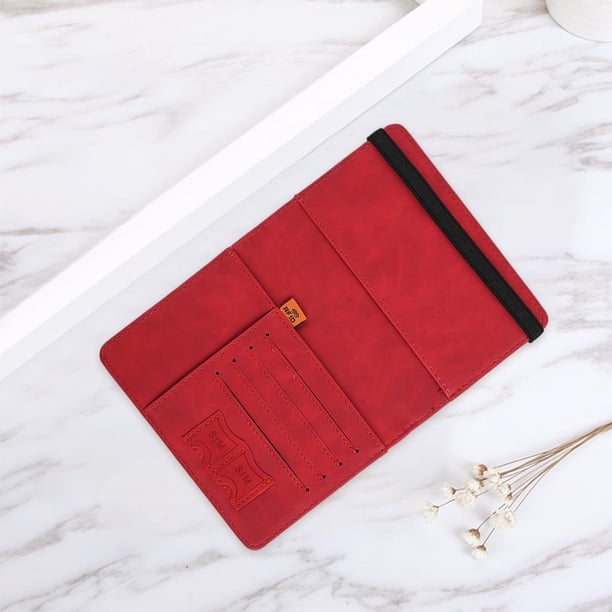 Funda de cuero PU BLESIY para pasaportes tarjetero rojo