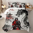 thumbnail image 2 of Homewish Japanese Samurai Landscape Bed Spread Queen,Dragon Animal Queen Coverlet Set,Cream Red,3 Pieces, 2 of 7