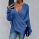 thumbnail image 2 of Suéteres para mujer Suéter de manga larga Pullove con cuello en V Camisa de color sólido de moda Suéter Tops Odeerbi  ODB-3, 2 of 9
