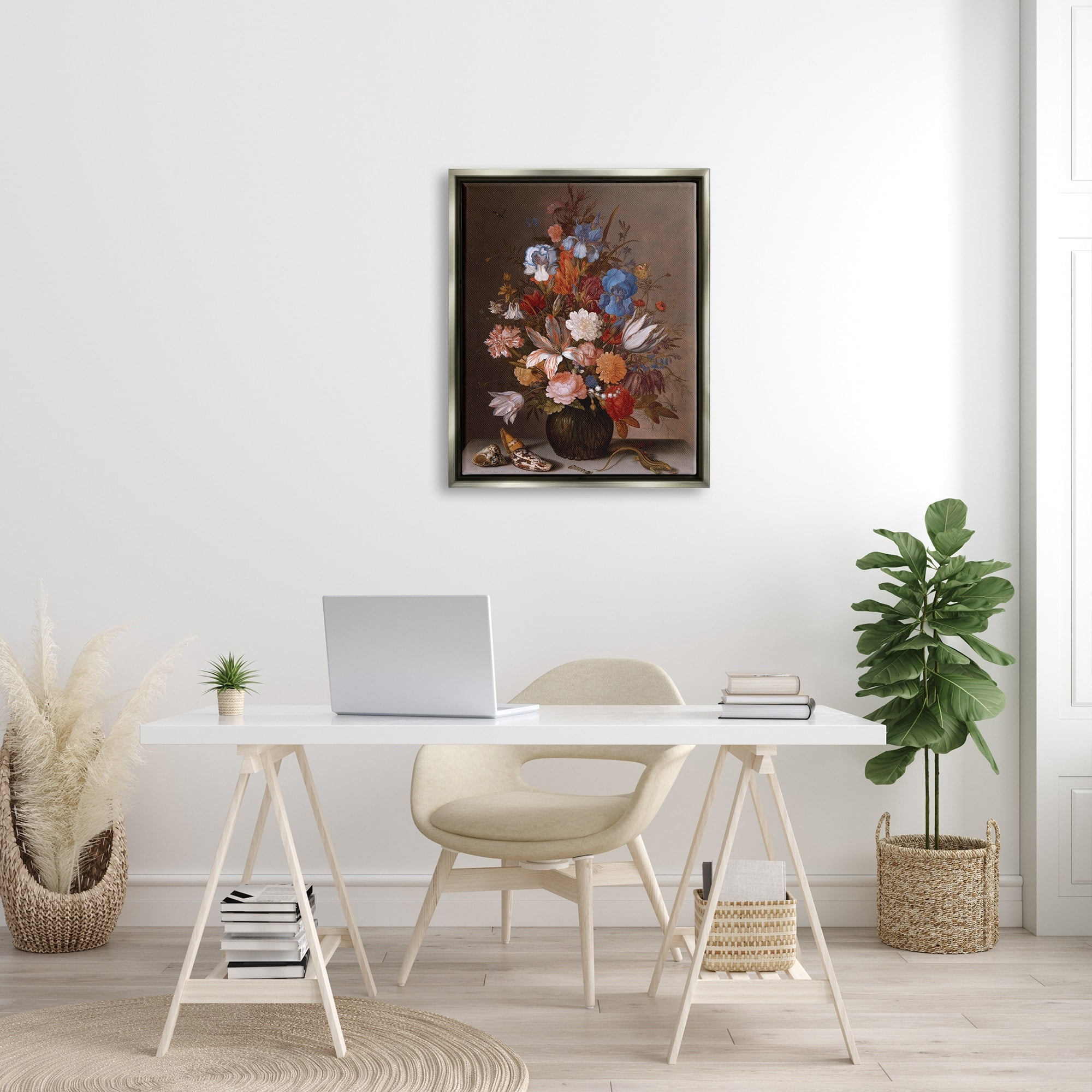 Stupell Industries Still Life with Flowers Balthasar van der Ast Painting Painting Luster Gray Floating Framed Canvas Print Wall Art, Design by one1000paintings