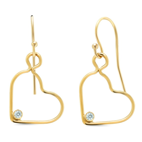 Gem Stone King 14K Gold Filled Dangle Heart Earrings Set with White Zirconia