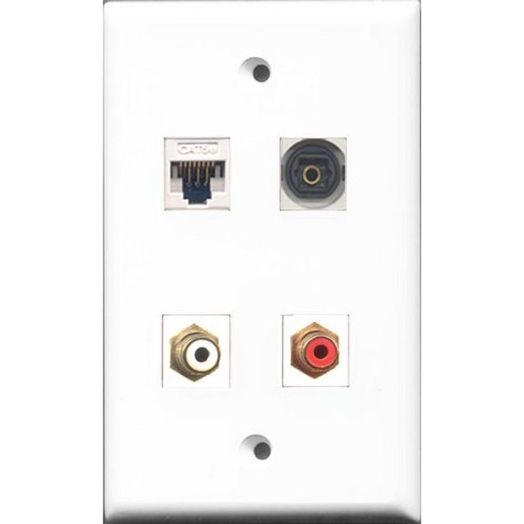 RiteAV 1 Port RCA Red and 1 Port RCA White and 1 Port Toslink and 1 Port Cat5e Ethernet White Wall Plate