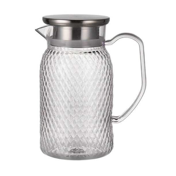 Jarra de jugo para interior y exterior, jarra de agua anticaída, para té de la tarde, restaurante, hogar, transparente tapa de acero plata