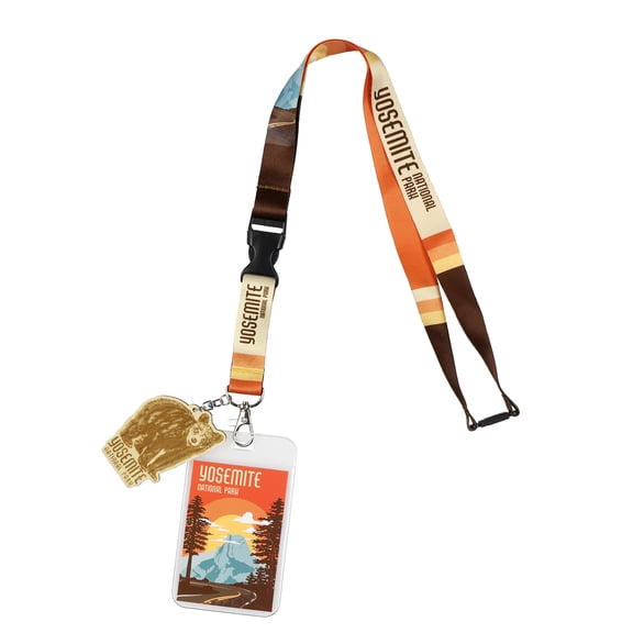 Yosemite National Park Lanyard With Wooden Black Bear Charm Breakaway Clasp and Clear ID Holder Keychain